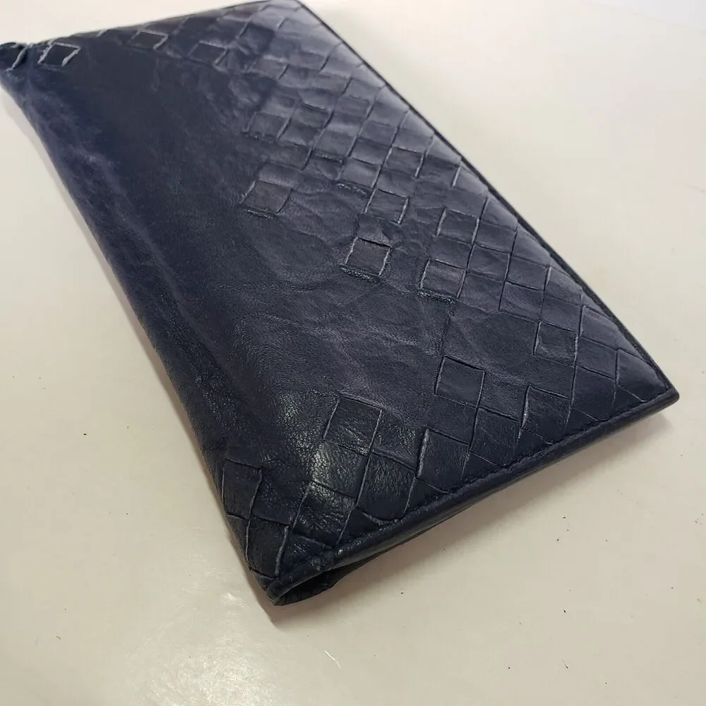BOTTEGA VENETA Interatiato Woven Blue Leather Bifold Wallet Large Multi‎ Card